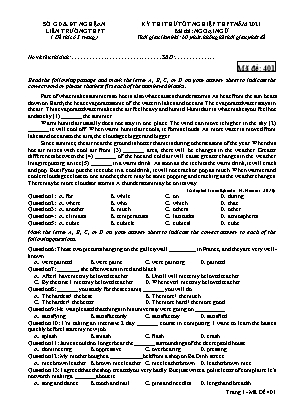 Đề thi thử tốt nghiệp THPT Quốc gia môn Tiếng Anh năm 2021 -  Liên trường THPT Nghệ An (Có đáp án)